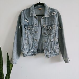 M.Sara Distressed Denim Jacket Light Wash 100% Cotton XS